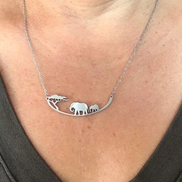 Miniature Silhouette Necklace -- Elephants - Picture 2 of 2
